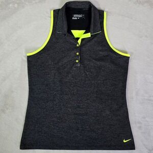Nike Golf Dri Fit Sleeveless Polo Shirt Women's Size L Charcoal Neon Lime Yellow